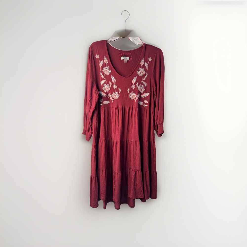 Cupio Women's Dress Red Floral Midi Zise Large 3/4 Sleeve